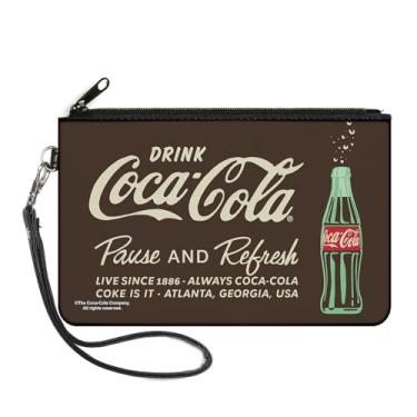 Imagem de Carteira Coca-Cola, bolsa com zíper, garrafa de pausa e refresca de coca-cola marrom e branco, lona, Multicor, LARGE, Casual