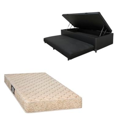 Imagem de Cama Box Baú Solteiro com Auxiliar (Bicama) + Colchão de Espuma Toulon D33 | Kit Completo com Cabeceira Botonê Opcional | Diversas Cores (2, CORINO PRETO, SEM CABECEIRA)