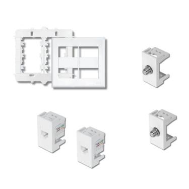 Imagem de 2 Tomadas Coaxial Para Tv e 2 Tomadas Rj45 Internet com Placa 4x4 - Fa