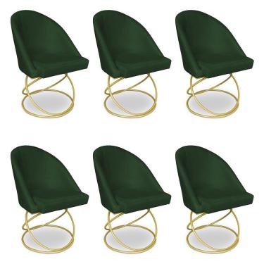 Imagem de Kit 06 Cadeiras Poltrona De Jantar Bela Suede Base Metálica Luxo Dourado - Pallazio Cor Verde