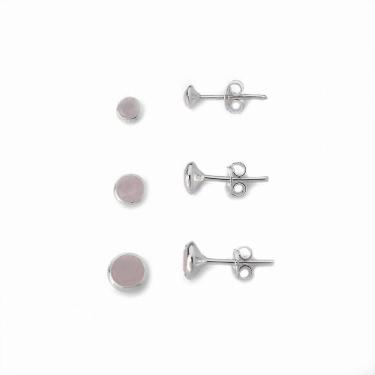 Imagem de Kit Trio De Brincos Ponto De Luz Prata 925 Rosa
