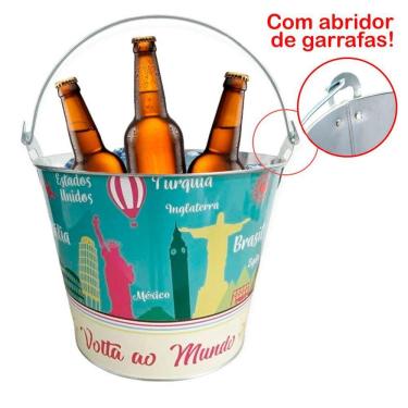 Imagem de Kit 2 Baldes De Gelo Para Cerveja Estampado Em Metal Galvanizado Com Abridor 4,8 Litros