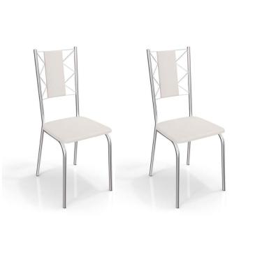 Imagem de Cadeira Sala De Jantar Lisboa 2C076 Kit 2 Un Cromado/Courano Branco - Kappesberg
