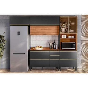 Imagem de Cozinha Completa Proença 4 Peças (2aéreos+1balcão+1paneleiro) C4p196 Nogueira-carbono Prime Tx - Demóbile