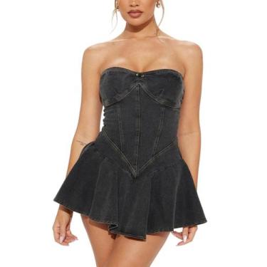 Imagem de Vestido jeans NRTHYE Summer para mulheres sem alças, espartilho plissa