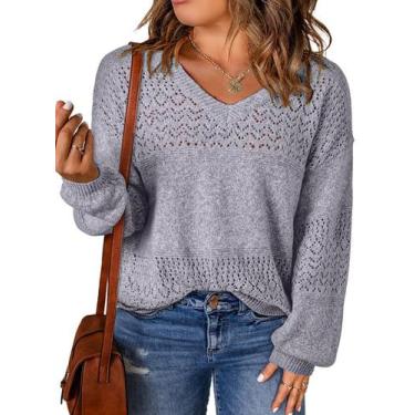 Imagem de Suéter Eytino Plus Size com decote em V e manga comprida para mulheres