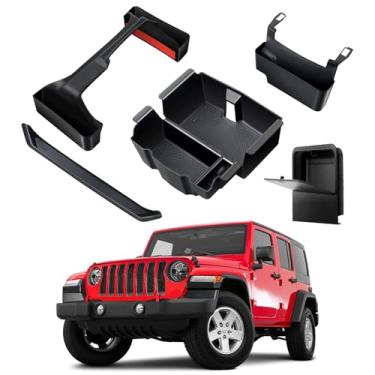 Imagem de BANKKY Organizador de console central de 5 peças para acessórios 2024 2025 Jeep Wrangler JL JLU 4XE e Gladiator JT, bandeja de armazenamento de câmbio, caixa de armazenamento suspensa, caixa oculta de