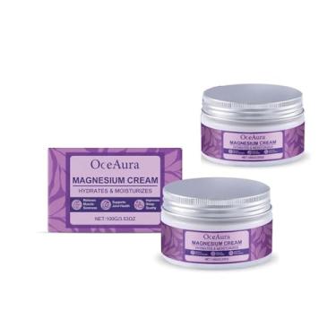 Imagem de 2 unidades de creme tópico de magnésio para dormir, manteiga corporal de magnésio natural para uma noite de sono tranquila/cãibras nas pernas/pés/braços/dores musculares, creme noturno relaxante, 100g