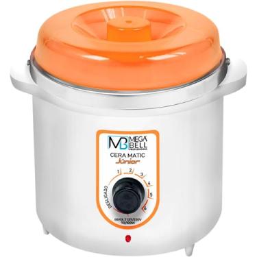 Imagem de Mega Bell, Panela aquecedora de cera para depilação, Termocera, Cera-Matic Júnior, Sem refil, Bivolt, 400g, Tampa laranja com a base branca