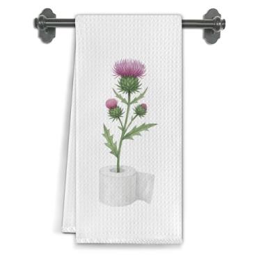 Imagem de Elefeltclave Toalhas de mão florais de cardo roxo, decoração floral de banheiro, flores de cardo em papel higiênico toalhas de mão decorativas para banheiro, banheiro, banheiro, 40 x 61 cm
