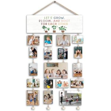 Imagem de Dilemat Porta-retrato para presentes de afirmação positiva, presentes motivacionais inspiradores para pendurar fotos, Let's Grow Bloom and Root, suporte de madeira para pendurar na parede