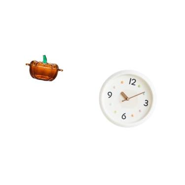 Imagem de Fenteer Prato de Vidro para Doces em Formato de Abóbora, Pote para Biscoitos com Tampa E Relógio de Parede Moderno com Grandes Números Decorativos, Redondo, S