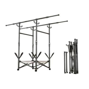 Imagem de Hhsdyl Varão de Roupa Ajustável em Comprimento, Organizador de Roupeiro do Chão ao Teto para Roupas, Suporte de Alcance para Ambiente Interior e Exterior,Black,Double E