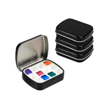 Imagem de Sgphrzlt Pacote com 4 minipaleta de aquarela de 12 poços com tampa, pequena bandeja de tinta vazia portátil para viagem, caixa de lata de tinta de água reutilizável e removível, recipientes de