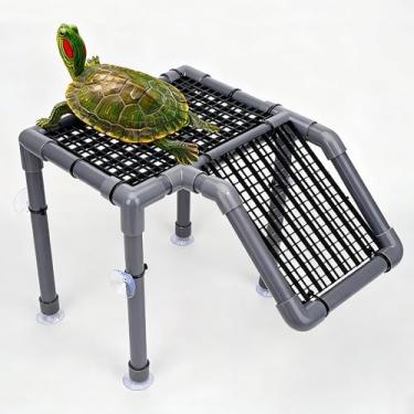 Imagem de Plataforma Turtle Basking com rampa ajustável de bricolage, tubos de PVC duráveis e ventosas seguras de caixa de ovos – Plataforma espaçosa para tartarugas aquáticas, área de descanso aquática