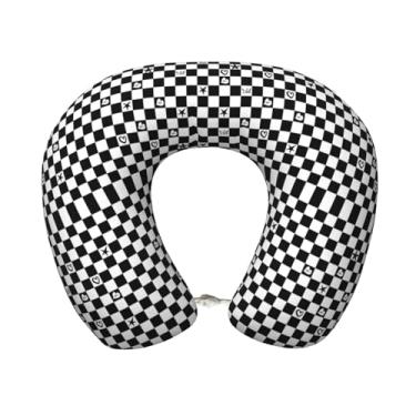 Imagem de OEDTF Almofada de viagem, almofada de pescoço em forma de U de espuma viscoelástica macia e confortável alivia a fadiga, portátil para avião, trem, vagão, Tabuleiro de xadrez, 11.8"×9.8"