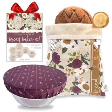 Imagem de Nectar & Nest Conjunto de pão, sacos de pão reutilizáveis de cera de abelha para pão caseiro, bolsa de fermento, capa de tigela de cera de abelha de algodão orgânico, série de artistas de edição
