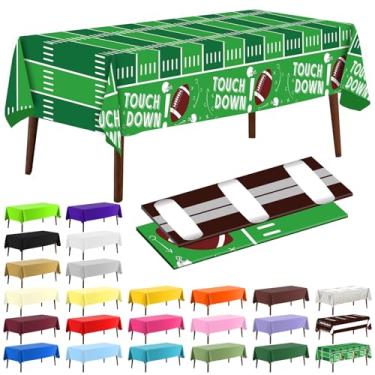 Imagem de CXPSINC Toalha de mesa de plástico descartável de 137 cm x 272 cm, capa de mesa retangular de plástico para mesas de 1,8 a 2,8 m, festas internas ou externas, aniversários de Natal (futebol verde e