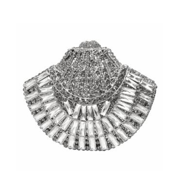 Imagem de DKQXEIM Bolsa feminina exclusiva em forma de colar de cristal para noite com glitter e strass bolsa clutch bolsa diamante para banquete de casamento, Prata