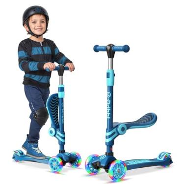 Imagem de Scooter azul de 3 rodas com assento para crianças – rodas de LED iluminadas, guidão e assento ajustáveis, rodas de poliuretano lisas, plataforma antiderrapante ampla, freio de pé traseiro – brinquedos