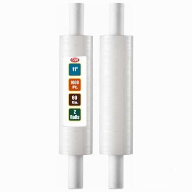 Imagem de Envoltório elástico com alça força industrial pacote com 2 28 cm x 1000 pés calibre 60 de espessura (15 mícrons) rolo retrátil para materiais móveis, paletes, plástico para embalagem, filme elástico