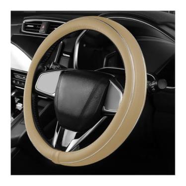 Imagem de MUQIDA Capa de volante de carro, protetor de volante de couro antiderrapante com tira de fibra, envoltório de roda confortável envoltório de volante decoração de interior esportivo para a maioria dos