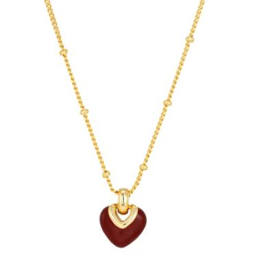 Imagem de Colar de coração vermelho feminino com corrente de ouro, joia com pingente simples e elegante para momentos especiais e roupas românticas