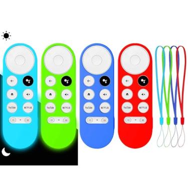 Imagem de Capa de controle remoto de 4 peças para Chromecast com controle remoto Google TV 2020/HD 2022, azul brilhante + verde brilhante + vermelho (não emite luz) + azul escuro (não emite luz), com 4 cordões
