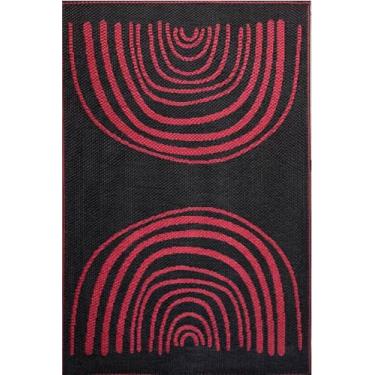Imagem de Mad Mats Tapete vermelho e preto concêntrico para uso externo 1,7 m x 20,3 m - plástico reciclado, reversível e resistente a UV