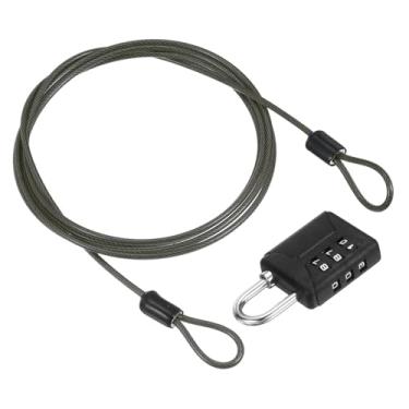 Imagem de PATIKIL Cabo de aço de segurança de 1,5 m (150 cm) com trava de combinação de 3 dígitos, 1 conjunto de cadeado de viagem revestido de PVC corda de arame de segurança laço duplo para mala de bagagem