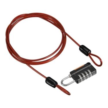 Imagem de PATIKIL Cabo de aço de segurança com trava de combinação de 4 dígitos, 1 conjunto de corda de fio de segurança revestida de 1 metro cadeado de laço duplo para bagagem de viagem ao ar livre, vermelho