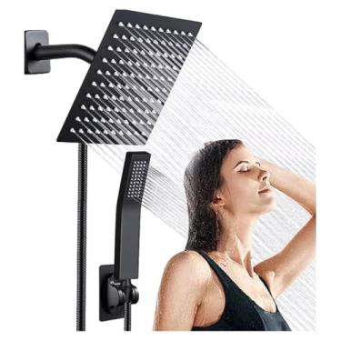 Imagem de GM Bear Chuveiro Ducha Inox Quadrado 8 Polgadas,com Combinação De Chuveiro De Mão Acabamento Fosco,Inox Mangueira Antivazamento 1.5M,para Banheiro Área Externa Piscina (Preto)