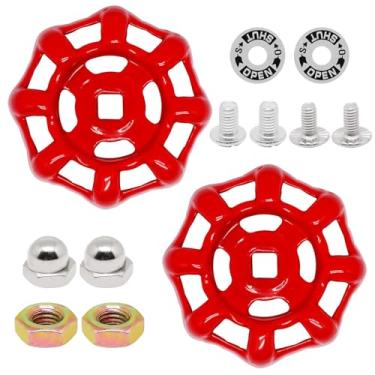 Imagem de ZHMEINA Pacote com 2 maçanetas para torneiras externas, substituição de manípulo de torneira de 8 x 8 mm, torneiras de aço fundido, alças de roda redonda, alças de torneira de água de substituição com