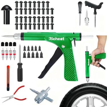 Imagem de Richcat Kit de reparo de perfuração de pneu sem câmara com plugue de cogumelo, repara furos e pneus furados para motocicletas, carros, caminhões, quadriciclos, kit de reparo de perfuração de arma
