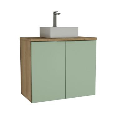 Imagem de Gabinete de Banheiro com Cuba Nature 2 Portas Carvalho e Verde 75 cm