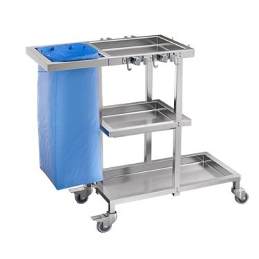 Imagem de Carrinho de limpeza comercial de aço inoxidável com 3 prateleiras com rodas e saco de vinil (A)
