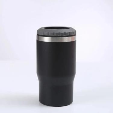 Imagem de Copo Térmico Inox 2 em 1 Porta Long Neck e Lata 420ml Parede Dupla Vácuo com Abridor Integrado - Mantém Bebida Gelada por Horas (Preto)