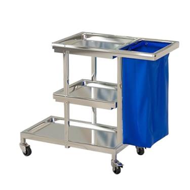 Imagem de TRGCJGH Carrinho de limpeza comercial 3 prateleiras carrinho de limpeza de aço inoxidável carrinho de limpeza com rodas e saco de vinil de 25 galões (46 cm/18,1 pol, azul)