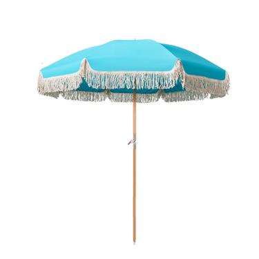 Imagem de TRGCJGH Guarda-chuva de praia com franja, guarda-chuvas de mesa dobráveis portáteis para mercado ao ar livre, com design inclinado guarda-chuvas portáteis (azul)