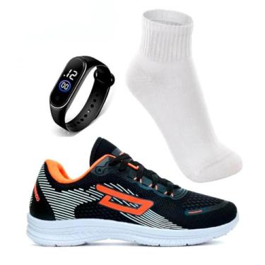 Imagem de Tenis Esportivo Masculino Leve Confortavel Running Caminhada Academia + Relógio + Meia (PT/L, BR, Adulto, Numérico, 41)