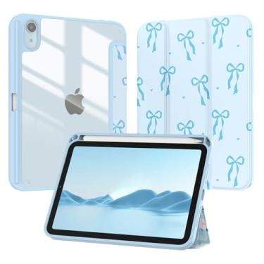 Imagem de Jarviwiin Capa para iPad mini 7 (A17 Pro), iPad mini 6ª geração 21.1 cm, Slim Folio Tri-Fold Smart Auto Wake/Sleep com capa traseira transparente para iPad mini 7ª 6ª geração 21.1 cm (azul bova)