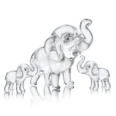 Imagem de Conjunto de 3 bonecos colecionáveis de elefante para mãe e dois bebês com enfeite de cristal da sorte para decoração de casa, peça central de mesa, presente de parabéns