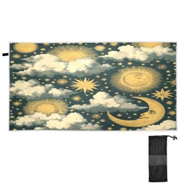 Imagem de Blueangle Toalha de praia retrô sol lua - toalhas de viagem compactas e leves - toalha de secagem rápida super absorvente para natação, acampamento e férias (444)