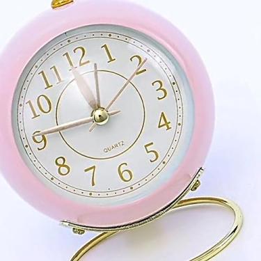 Imagem de Generic Relógio de Mesa Redondo de Metal, Despertador Silencioso de Quartzo Com Luz Noturna para Quarto, Escola, Relógio Pequeno Resistente à Corrosão (Rosa)