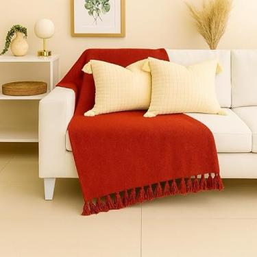 Imagem de Manta Capa para Sofá Gigante XGG 240x180 cm - 100% Algodão, Com Franjas, Proteção e Decoração Luxuosa para Sofá de Casal ou 3 Lugares (Coral)