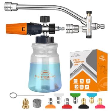 Imagem de FENG PAI Canhão de espuma para lavadora de pressão com acessório de conector duplo, 7 bocais pulverizadores de lavadora de pressão, acessório de ponta dupla para canhão de sabão, conexão rápida de 0,6