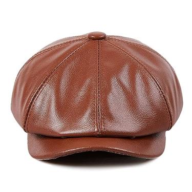 Imagem de Bonés planos para homens e mulheres, boné de jornaleiro de couro boina de táxi pontiagudo boné de condução 8 painéis chapéu menino (E-L