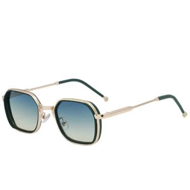 Imagem de JRLLFD Óculos de sol de metal feminino, armação pequena de luxo, punk, masculino, para dirigir ao ar livre, UV400 (dourado, azul e amarelo)