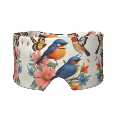Imagem de Pássaros, flores, borboleta, impressão, sono, máscara para olhos e orelhas, respirável, ajustável, blecaute, venda, confortável