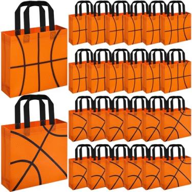 Imagem de Sweetude 24 peças de sacos de presente de basquete, não tecidos, sacos de lembrancinha de festa esportiva, com alças de 22 x 21 cm, embalagem de guloseimas temáticas de bola, doces para esportes